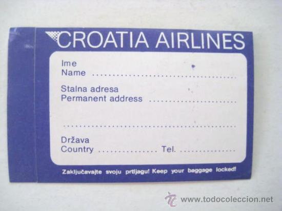 Pegatinas de colecci&oacute;n: PEGATINA PARA MALETA. LINEA AEREA CROATIA. A&Ntilde;OS 90. .ENVIO GRATIS&iexcl;&iexcl;&iexcl;