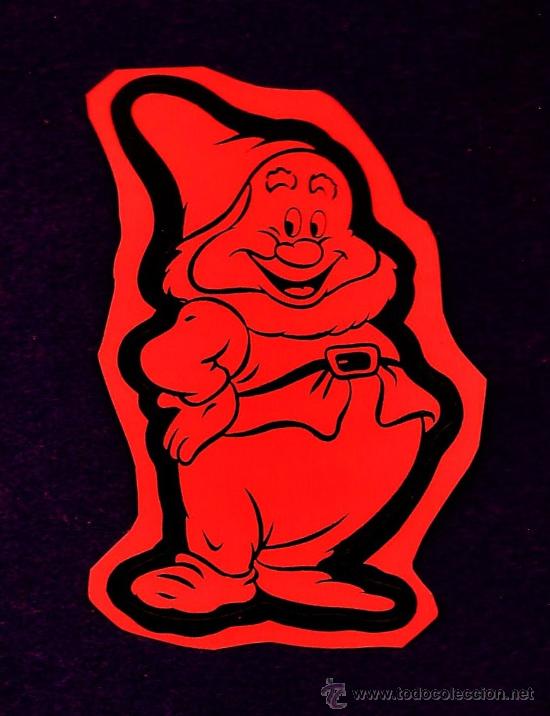 Pegatinas de colecci&oacute;n: adhesivo / pegatina - blancanieves / 7 enanitos - w.disney - rojo fosforito- fab.ortega -a&ntilde;os 60/70