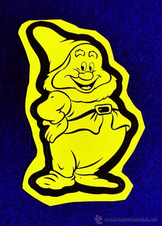 Pegatinas de colecci&oacute;n: adhesivo / pegatina - blancanieves/7 enanitos - w.disney -amarillo fosforito- fab.ortega -a&ntilde;os 60/70