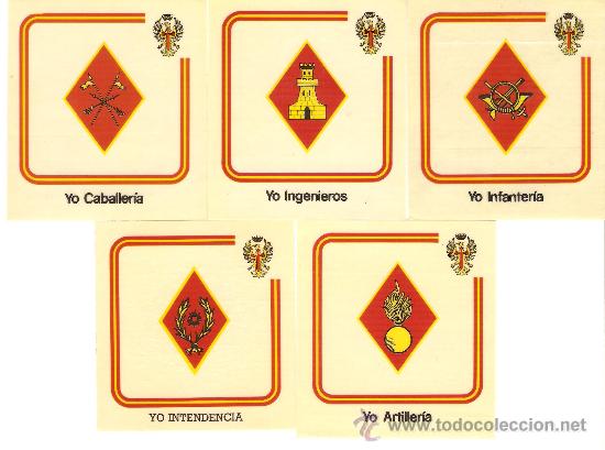 Pegatinas de colecci&oacute;n: 5 pegatinas militares - Caballer&iacute;a, Artiller&iacute;a, Infanter&iacute;a, Ingenieros e Intendencia - Sin Despegar
