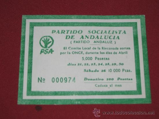 Pegatinas de colecci&oacute;n: PAPELETA RIFA PARTIDO SOCIALISTA ANDALUCIA - PSA - NO PEGATINA POLITICA