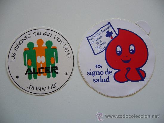 Collection stickers: Lote de 2 adhesivos pegatinas donante de sangre y de ri&ntilde;ones a&ntilde;os 80
