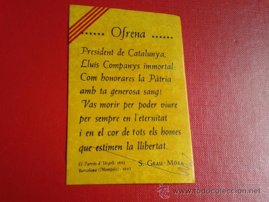 Pegatinas de colecci&oacute;n: adhesivo pegatina poema homenaje llu&iacute;s companys presidente generalitat de catalunya Pa&iuml;ssos Catalans