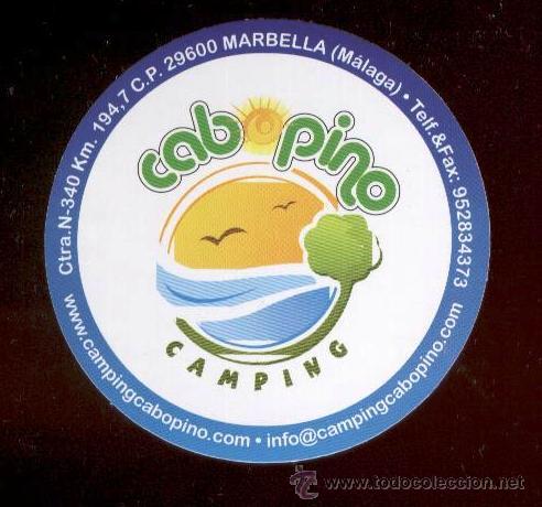 Pegatinas de colecci&oacute;n: CABO PINO CAMPING DE MARBELLA. PEGATINA, ADHESIVO. DI&Aacute;METRO: 6,8 CMS.