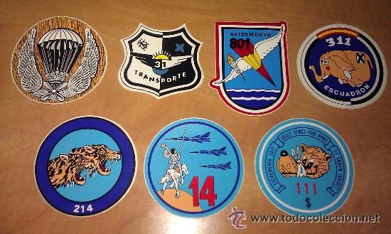 Pegatinas de colecci&oacute;n: LOTE DE 7 ANTIGUAS PEGATINAS MILITARES DEL EJ&Eacute;RCITO DEL AIRE - VARIOS TIPOS DE ESCUADR&Oacute;N -