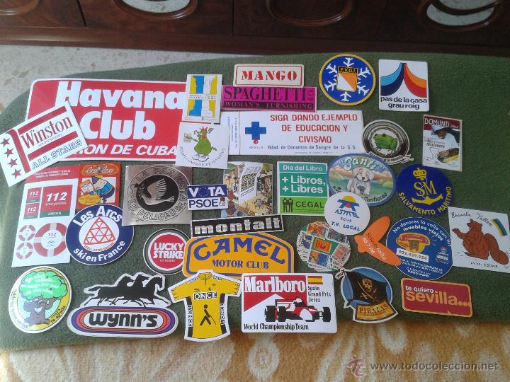 Pegatinas de colecci&oacute;n: LOTE VARIADO DE 34 PEGATINAS ADHESIVOS POLITICA ECOLOGIA TABACO ECIJA MODA DEPORTES SKI ONCE 112 ETC