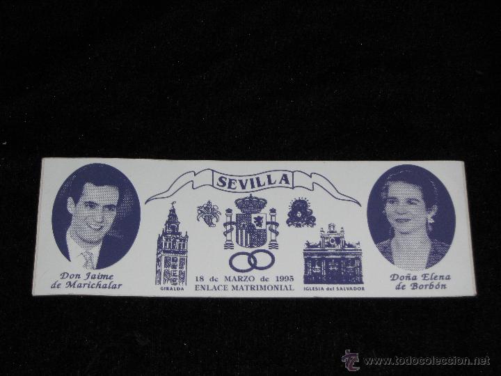 Pegatinas de colecci&oacute;n: SEVILLA - PEGATINA CONMEMORATIVA DE LA BODA DE LA INFANTA  ELENA DE BORBON CON JAIME DE MARICHAL