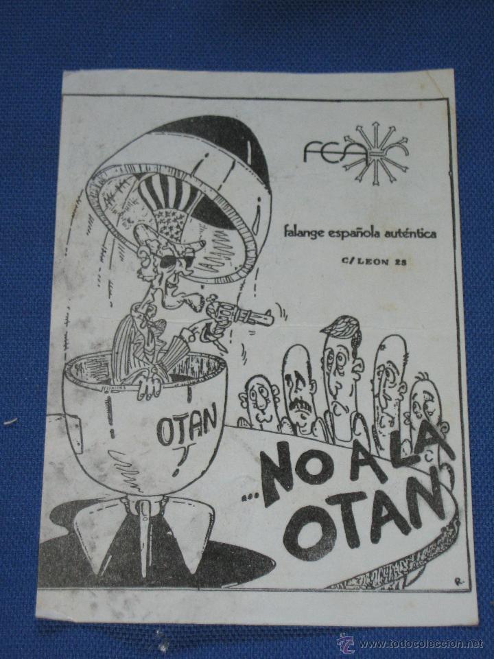 Pegatinas de colecci&oacute;n: PASQUIN O PEGATINA SIN PARTE DE DETRAS - NO A LA OTAN - FALANGE ESPA&Ntilde;OLA AUTENTICA