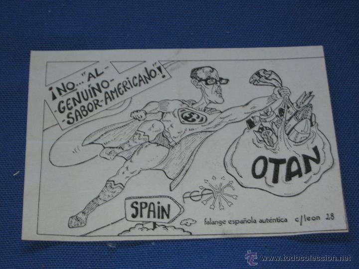 Pegatinas de colecci&oacute;n: PASQUIN O PEGATINA SIN PARTE DE DETRAS - NO A LA OTAN - FALANGE ESPA&Ntilde;OLA AUTENTICA