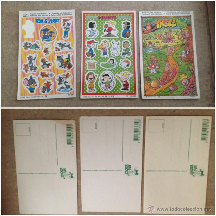 Pegatinas de colecci&oacute;n: 3 postales de pegatinas / stickers / Tom & jerry / Snoopy / Trolls