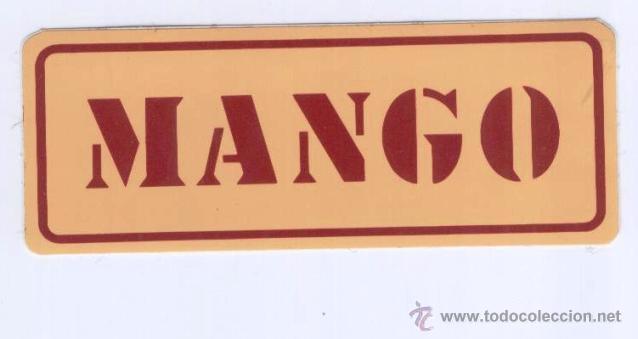 Pegatinas de colecci&oacute;n: * MANGO * PEGATINA, ADHESIVO. MEDIDAS: 11,7 x 4,5 CMS. A&Ntilde;OS 90.