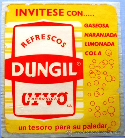 Pegatinas de colecci&oacute;n: Calcoman&iacute;a Refrescos DUNGIL. Carb&oacute;nicas VIV&Oacute;.