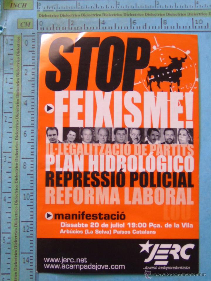Autocollants de collection: PEGATINA POL&Iacute;TICA SINDICAL REIVINDICATIVA. CATALU&Ntilde;A BALEARES VALENCIA. JERC STOP FASCISMO