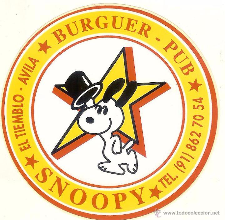Pegatinas de colecci&oacute;n: PEGATINA - BURGUER PUB SNOOPY - EL TIEMBLO - AVILA