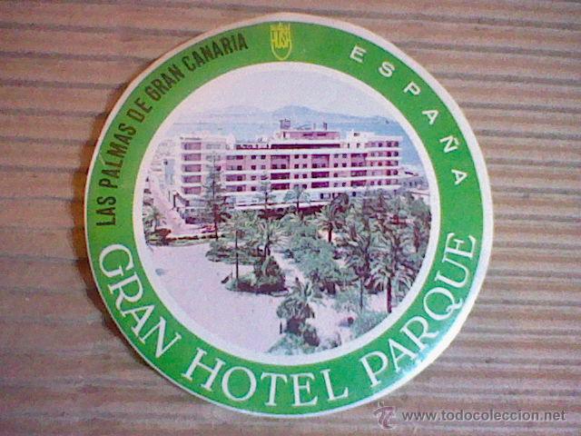 Pegatinas de colecci&oacute;n: pegatina maleta etiqueta Gran hotel parque palmas Gran Canaria 10 cms diametro