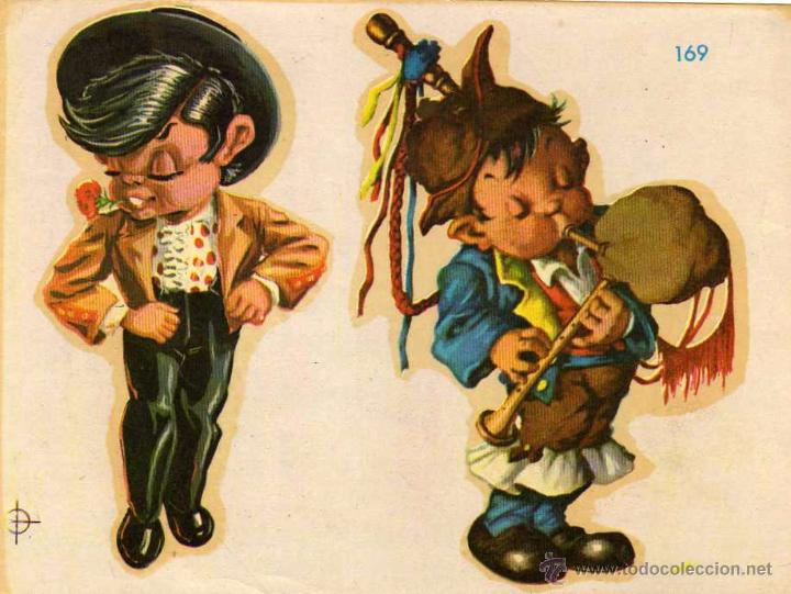 Pegatinas de colecci&oacute;n: Calcamonias Chaveli. Bilbao. Trajes regionales andaluz y gallego gaita. n&ordm; 169