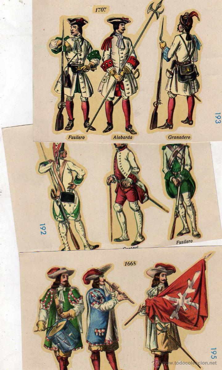 Pegatinas de colecci&oacute;n: Calcamonias Chaveli. Bilbao. Lote de 3 planchas de militares de 1668, 1707  y 1775