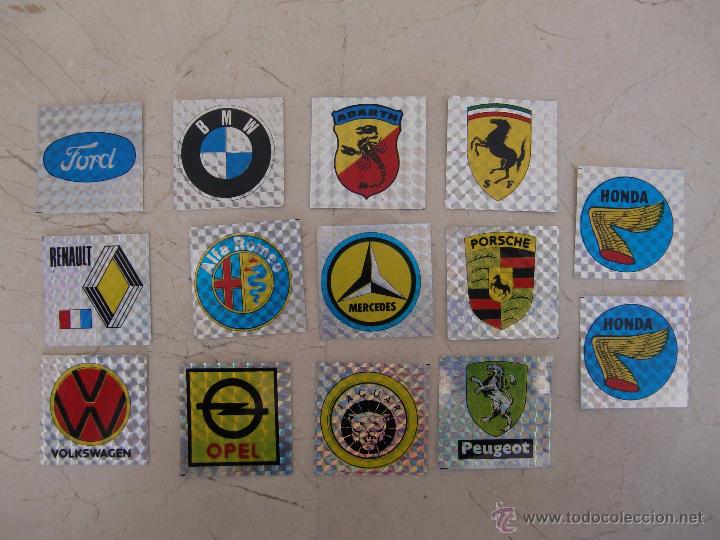 Pegatinas de colecci&oacute;n: LOTE 14 ADHESIVOS / PEGATINAS BRILLANTES DE LOGOS DE MARCAS DE COCHES / MERCEDES / FERRARI Y MAS