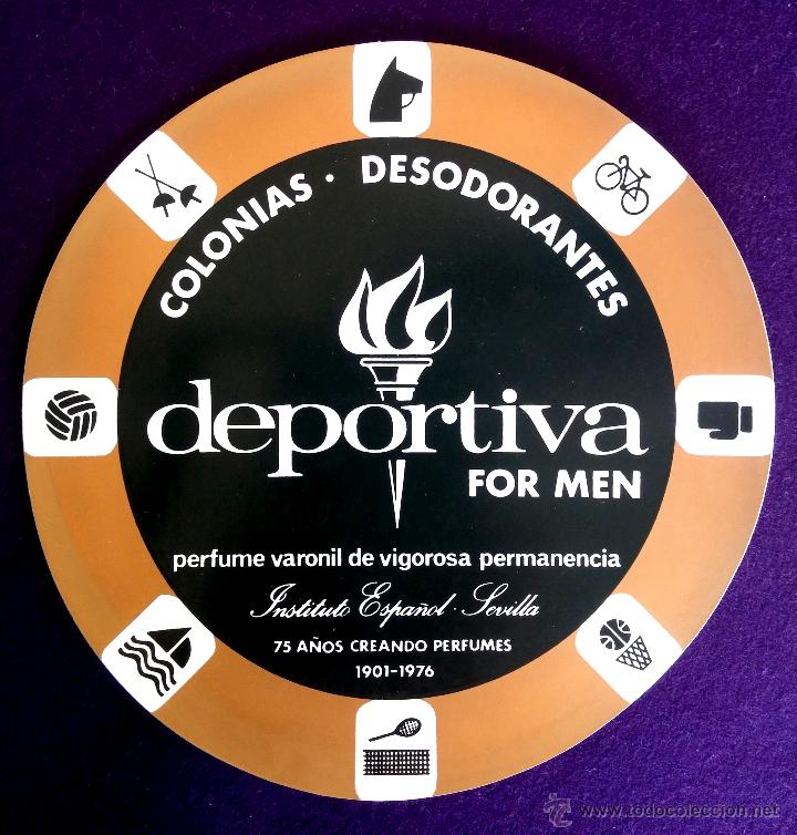 Collection stickers: ANTIGUA PEGATINA GRAN TAMA&Ntilde;O. COLONIAS- PERFUMES. INSTITUTO ESPA&Ntilde;OL. SEVILLA. A&Ntilde;OS 70. 15cm