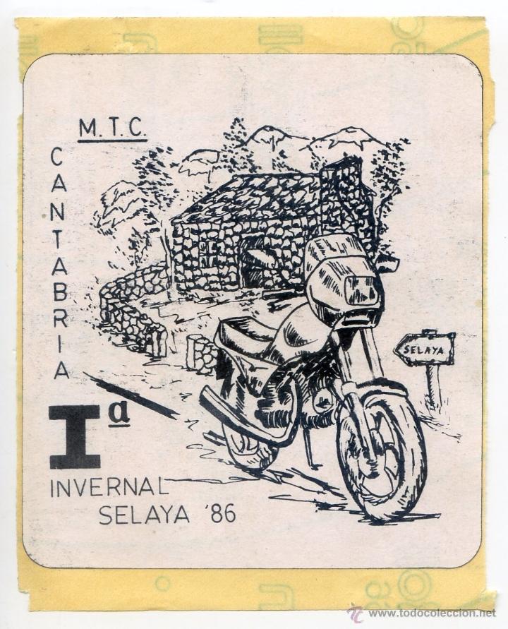 Pegatinas de colecci&oacute;n: Cantabria, M.T.C. 1&ordf; Invernal Selaya 1986. Pegatina 9x10 cm. Motociclismo