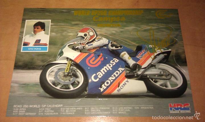 Pegatinas de colecci&oacute;n: ANTIGUA PEGATINA TROQUELADA TIPO POSTAL DE SITO PONS EN MOTO - HONDA CAMPSA - CON FIRMA IMPRESA