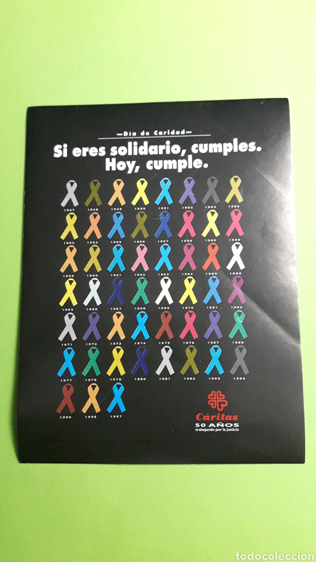 Pegatinas de colecci&oacute;n: pegatina adhesivo caritas -dia de caridad- si eres solidario, cumples. Hoy cumple.