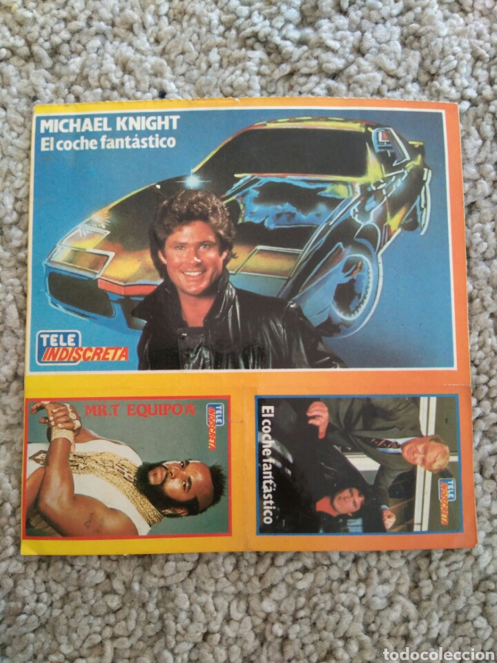 Pegatinas de colecci&oacute;n: Pegaginas el Coche fant&aacute;stico y El Equipo A. Mr T y Michael Knight. Tele Indiscreta. Caja 3