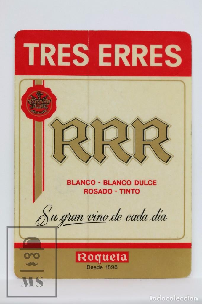 Pegatinas de colecci&oacute;n: Adhesivo / Pegatina Publicitaria - Vino RRR / Tres Erres. Roqueta - Medidas 7 x 9,5 cm