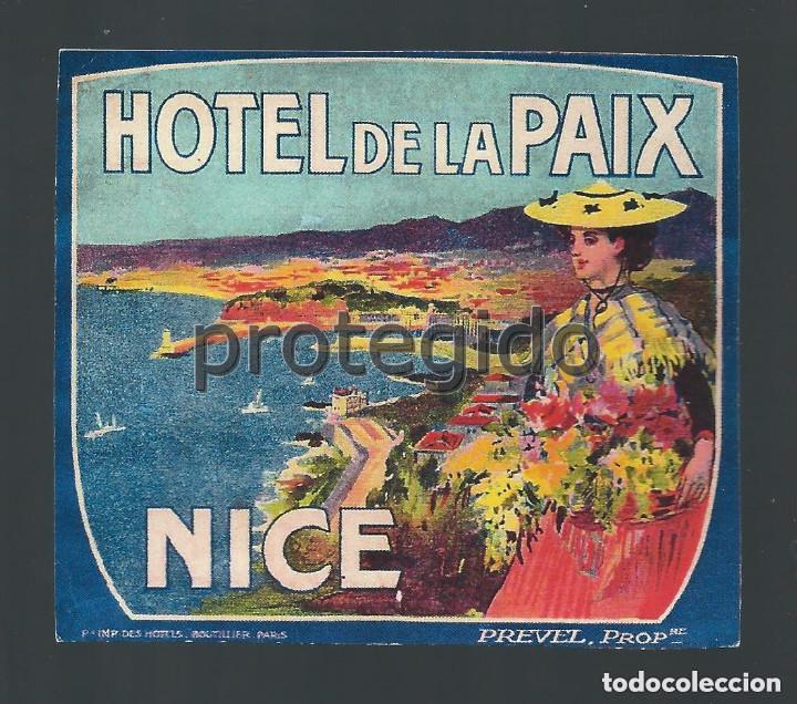 Pegatinas de colecci&oacute;n: REPRODUCCI&Oacute;N O COPIA DE UNA ETIQUETA ANTIGUA. HOTEL DE LA PAIX. NICE.