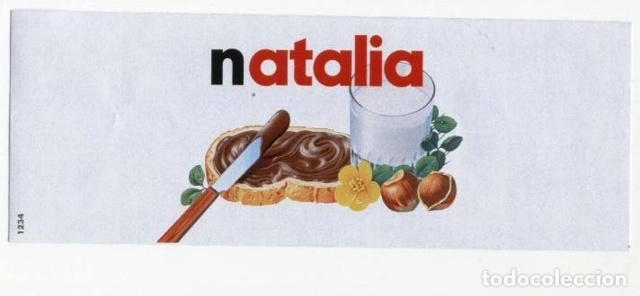 Pegatinas de colecci&oacute;n: NUTELLA TARRO, NOMBRE *NATALIA* PEGATINA, ADHESIVO. MEDIDAS: 16,8 x 6 CMS.