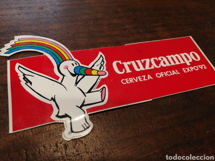 Pegatinas de colecci&oacute;n: PEGATINA STICKER CERVEZA CRUZCAMPO OFICIAL EXPO'92. 14'5X8CM.