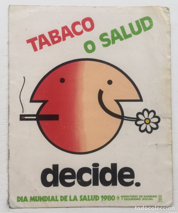 Adesivi di collezione: Pegatina Pol&iacute;tica Antitabaco - D&iacute;a Mundial de la Salud 1980 - Ministerio de Sanidad Seguridad Sicial