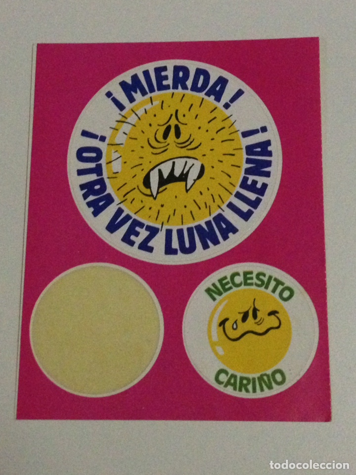 Autocollants de collection: Antiguas pegatinas,-!Mierda!-!Otra vez es luna llena! Y Necesito Cari&ntilde;o.