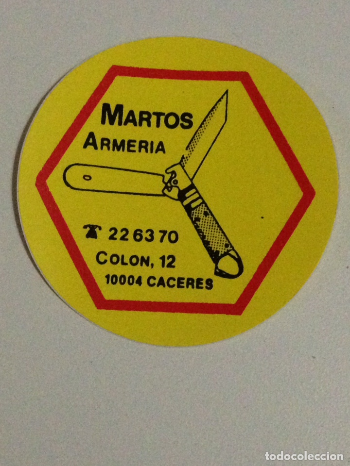 Pegatinas de colecci&oacute;n: Pegatina antigua,Martos Armeria,Caceres.