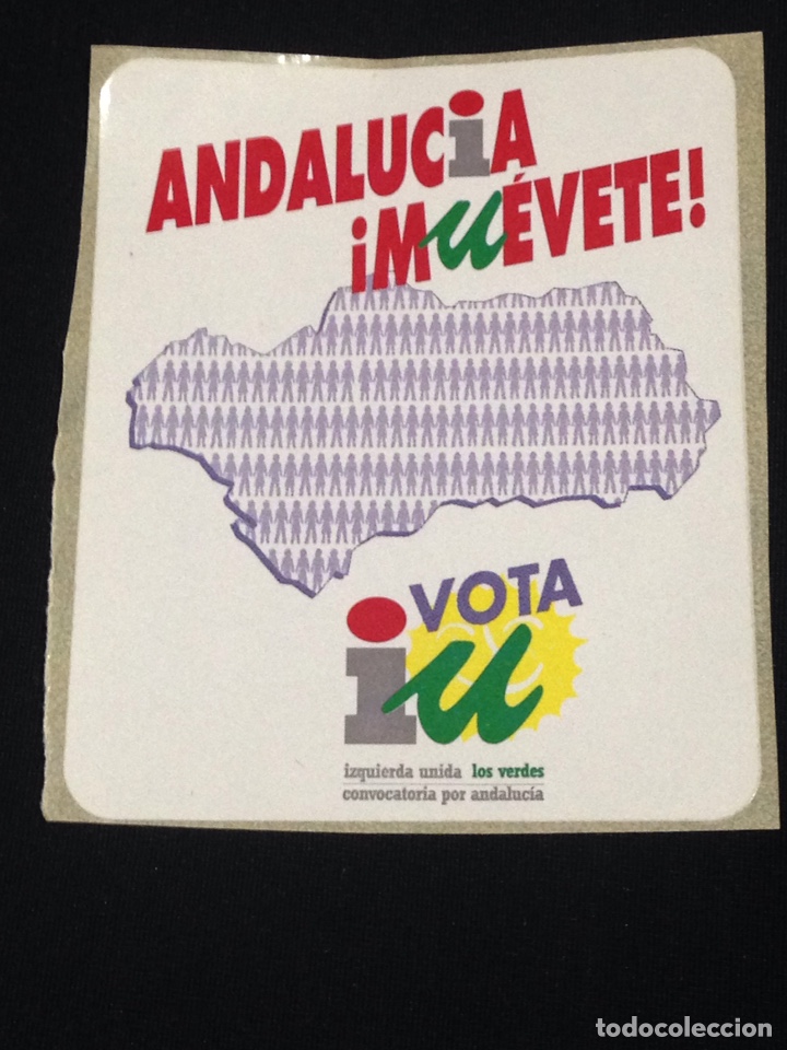 Pegatinas de colecci&oacute;n: Vota IU,Andalucia Muevete!,pegatina antigua.