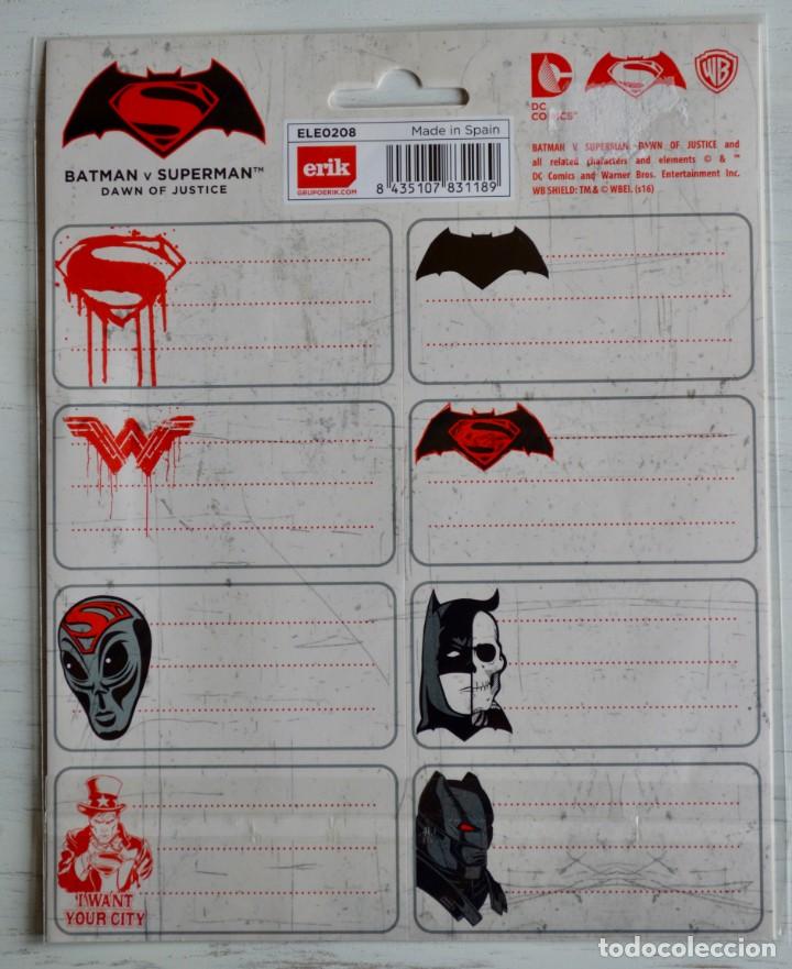 Autocolantes de cole&ccedil;&atilde;o: 16 PEGATINAS, 8 DIFERENTES sticker Etiquetas Escolares Erik Editores, BATMAN Y SUPERMAN, DC COMICS