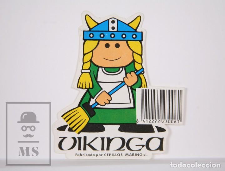 Pegatinas de colecci&oacute;n: Adhesivo / Pegatina Publicitaria - Vikinga. Cepillos Mari&ntilde;o - Medidas 8 x 9 cm