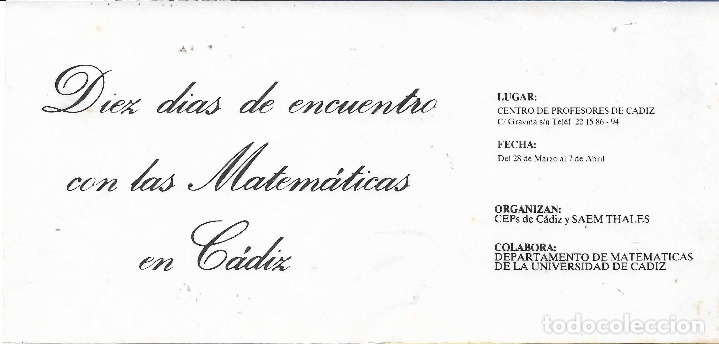 Pegatinas de colecci&oacute;n: DIEZ DIAS DE ENCUENTROS CON LAS MATEM&Aacute;TICAS, C&Aacute;DIZ A&Ntilde;OS 80