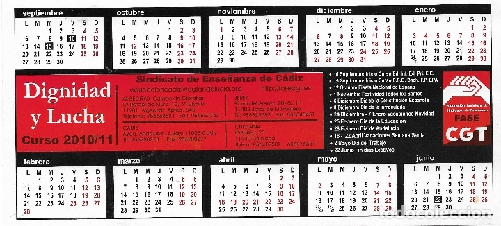 Pegatinas de colecci&oacute;n: FASE CGT, CALENDARIO 2010/11, GRANDE
