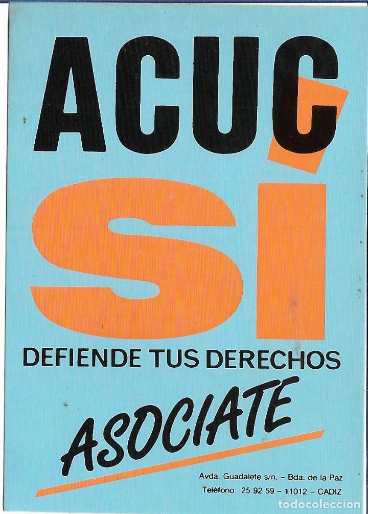 Pegatinas de colecci&oacute;n: ASOCIACI&Oacute;N DE CONSUMIDORES Y USUARIOS, C&Aacute;DIZ, A&Ntilde;OS 80
