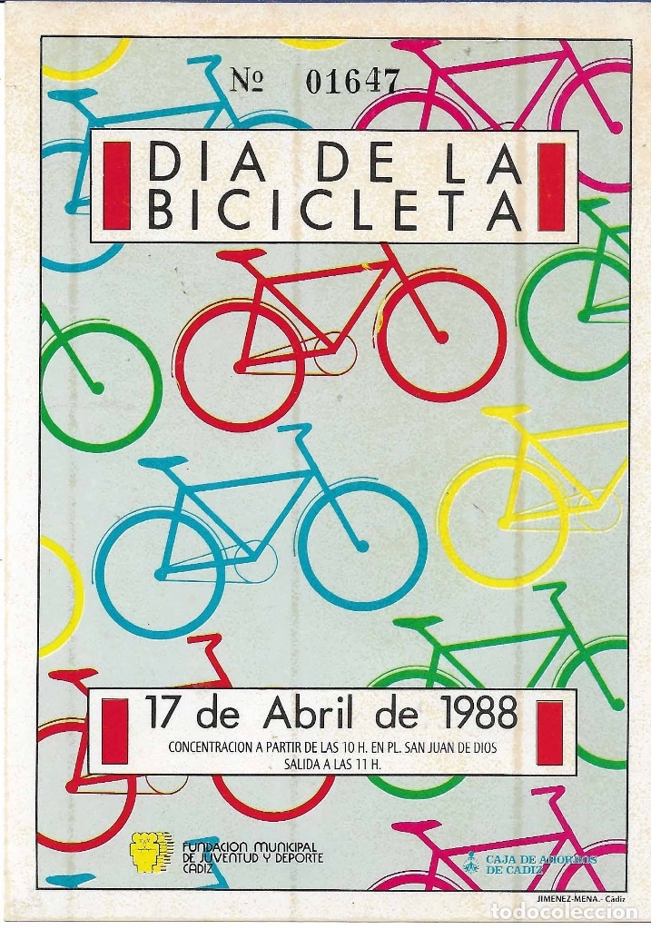 Pegatinas de colecci&oacute;n: AYUNTAMIENTO DE C&Aacute;DIZ, DIA DE LA BICICLETA, 1988