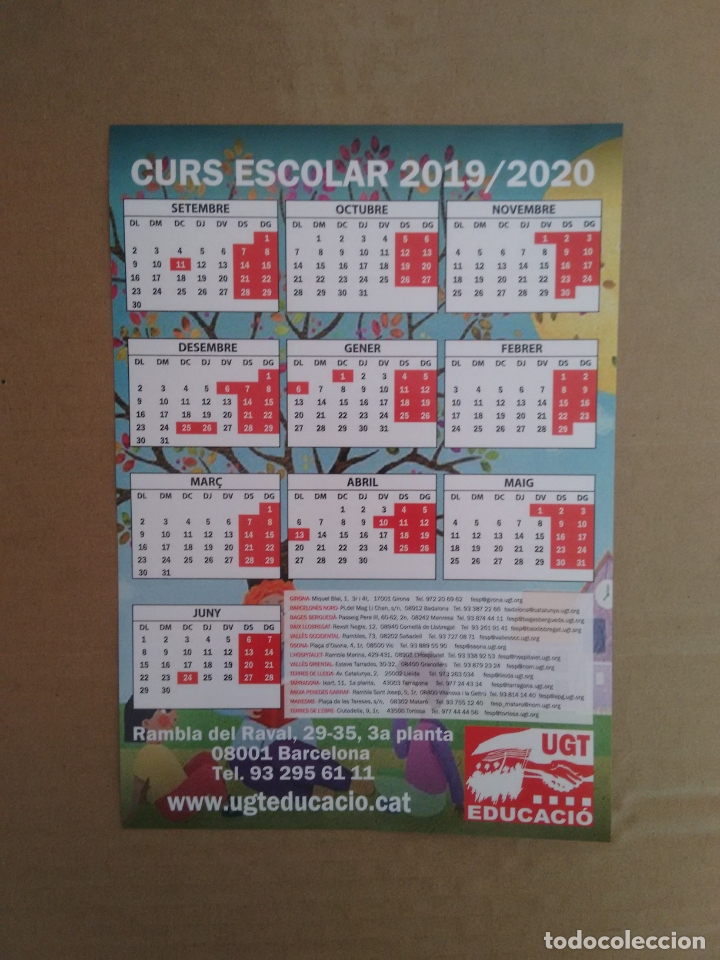 Pegatinas de colecci&oacute;n: PEGATINA PUBLICIDAD POL&Iacute;TICA CALENDARIO CURSO ESCOLAR 2019-2020 UGT EDUCACI&Oacute; CATAL&Aacute;N MIDE 15 X 21 CM
