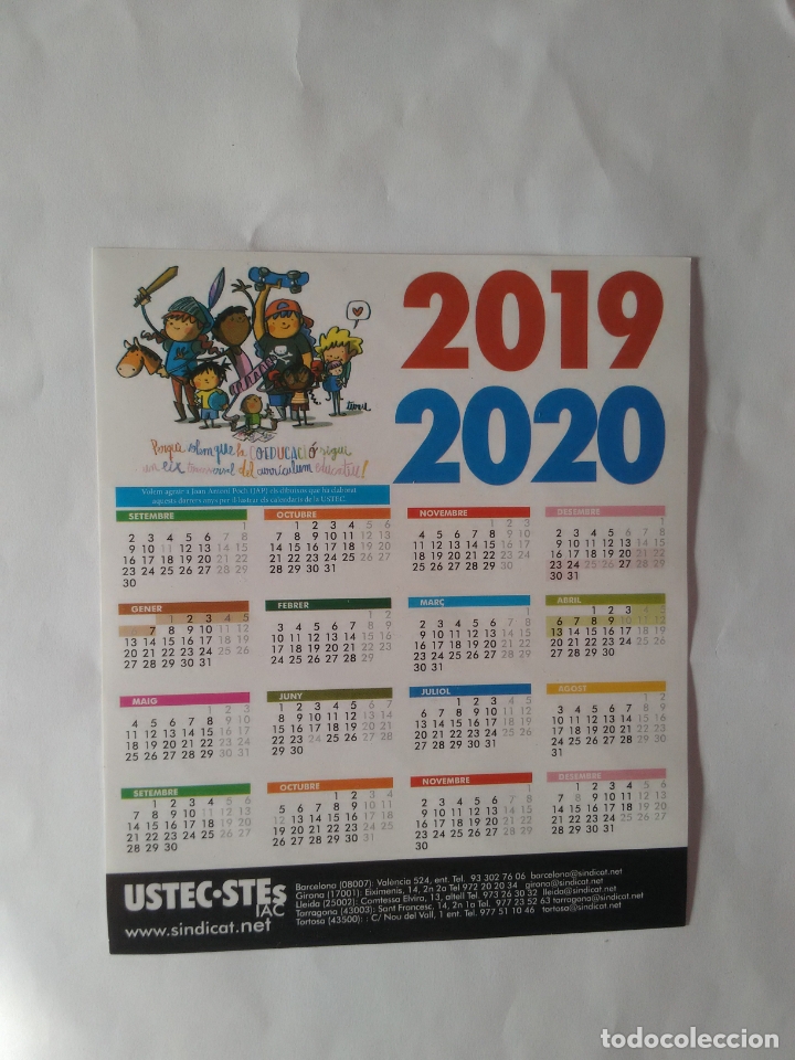 Pegatinas de colecci&oacute;n: PEGATINA PUBLICIDAD POL&Iacute;TICA CALENDARIO CURSO ESCOLAR 2019-2020 USTEC-STES CATAL&Aacute;N (12,5 X 14,7 CM)