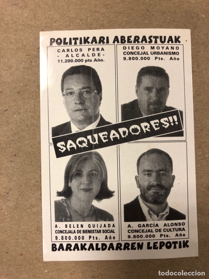Adesivi di collezione: ANTIGUA PEGATINA POL&Iacute;TICA VASCA. POLITIKARI ABERASTUAK BARAKALDARREN LEPOTIK. BARAKALDO