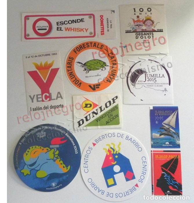 Pegatinas de colecci&oacute;n: LOTE DE PEGATINAS SAL&Oacute;N N&Aacute;UTICO BARCELONA DUNLOP YECLA VOLUNTARIO FORESTALES JUEGOS POLIC&Iacute;AS BOMBERO