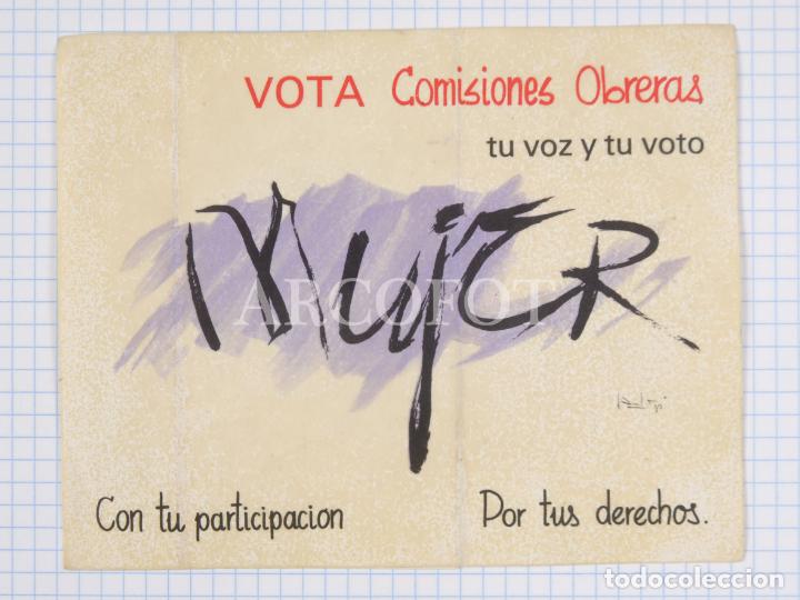 Collection stickers: Antigua Pegatina POL&Iacute;TICA -VOTA COMISIONES OBRERAS - MUJER - TU VOZ Y TU VOTO - LA DE LAS FOTOS