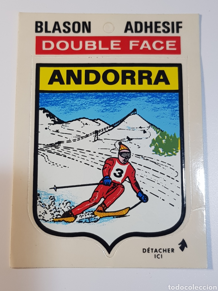 Pegatinas de colecci&oacute;n: PEGATINA ESQUI ANDORRA. DOBLE CARA. A&Ntilde;OS 90
