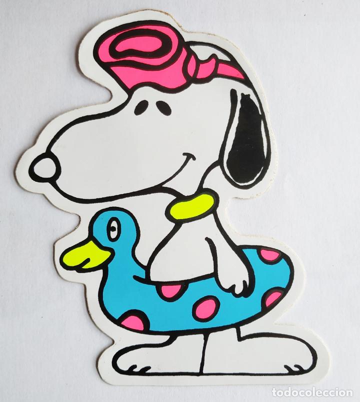 Pegatinas de colecci&oacute;n: ANTIGUA PEGATINA SNOOPY , PLAYA , PISCINA , CON FLOTADOR Y GAFAS ROSA , A&Ntilde;OS 80 SIN PEGAR 11,5 CMS