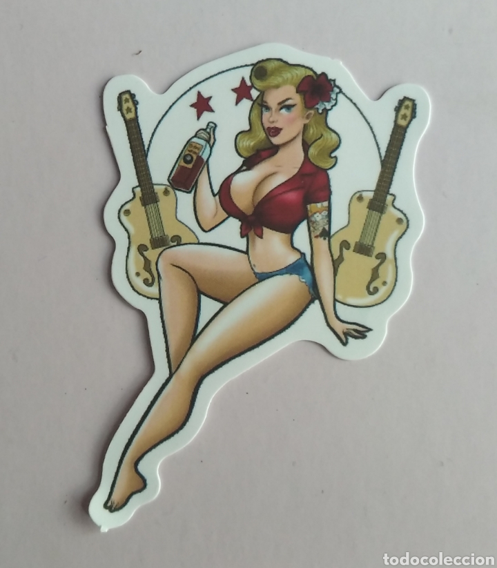 Pegatinas de colecci&oacute;n: Pegatina chica pin Up guitarras 4 x 6 cm