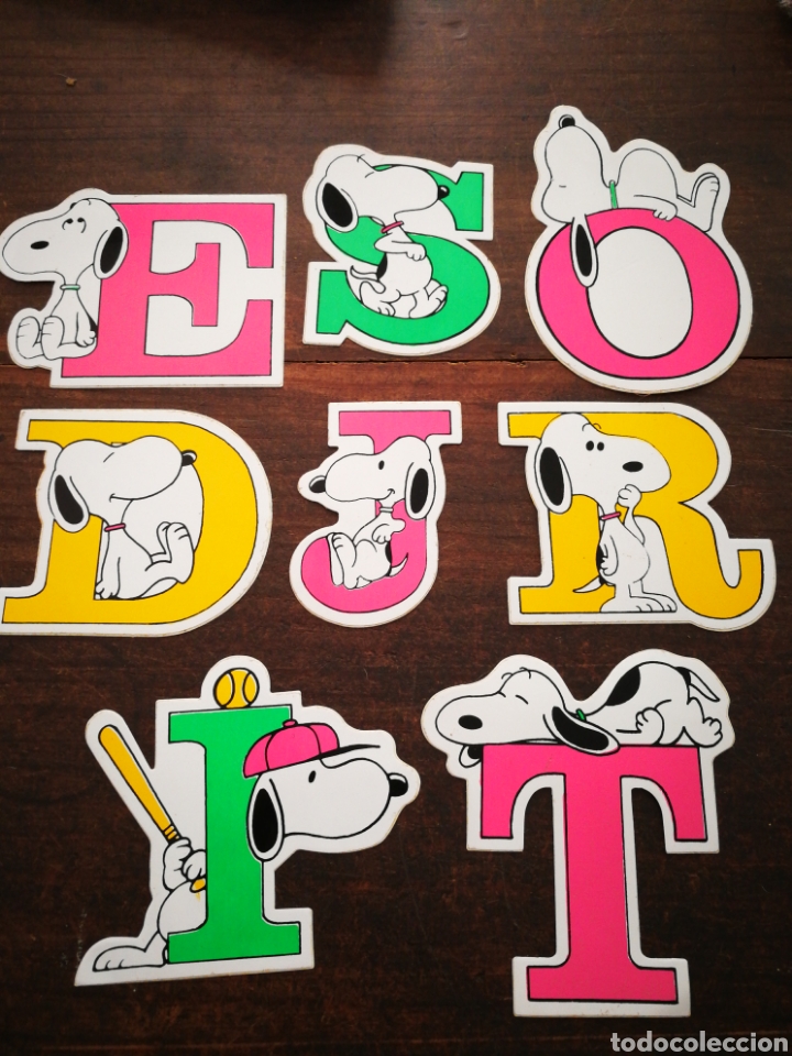 Pegatinas de colecci&oacute;n: LOTE 8 PEGATINAS ADHESIVOS SNOOPY LETRAS, A&Ntilde;OS 80-90's.
